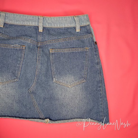 Wild Honey Two Tone Step Hem Denim Mini Skirt - Picture 9 of 9